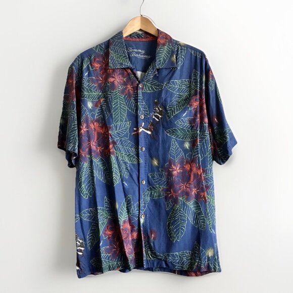 Tommy Bahama Season's Greeting Christmas Button Up Shirt 100% Silk Large - Picture 1 of 9